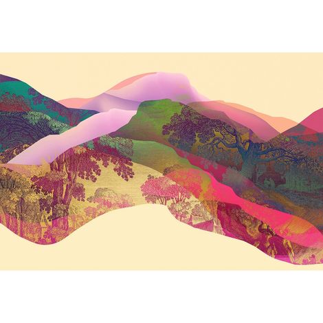 Papier peint panoramique montagne magique salon & bar Tapisserie panoramique multicolore à motif nature Papier peint panoramique arbre design cosy (1/2)