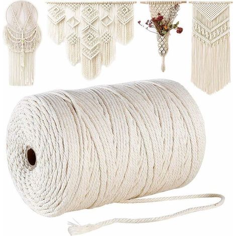 Corde Macramé 3mm,200m fil Macrame Coton macramé,100% Naturel Fil de macramé,Ficelle Corde Macramé de Tressée DIY de Tapisserie de Plante Cintre de Décoration Artisanat (1/5)