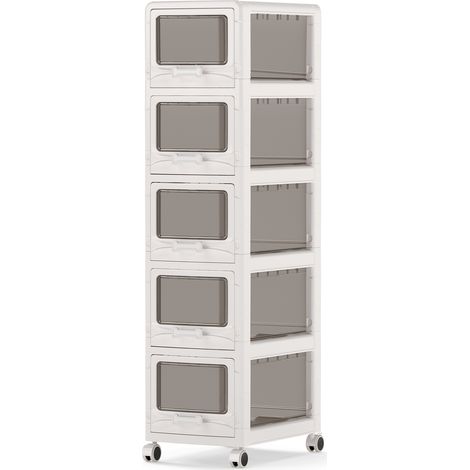Caisse Rangement à 5 Tiroirs Transparents, Tour de Rangement en Plastique, Organisateur Chariot à Roulettes Verrouillables pour Bureau, Chambre (1/5)