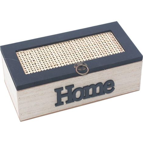 Scatola in abete e rattan "Home", 20X10H7 cm (kit da 3) (1/2)