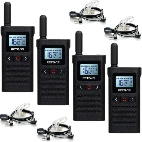 Talkie-Walkie, Rechargeable avec Casque, PMR446 sans Licence, 1500mAh, VOX, LCD Écrans, CTCSS/DCS, Professionnel pour Restaurant École (4 Pcs, Noir) (1/5)