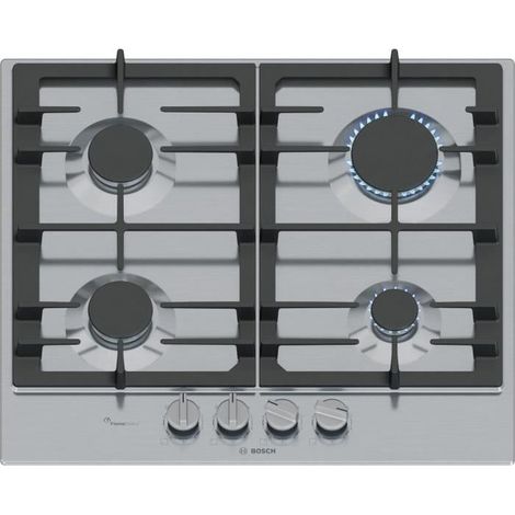 Bosch – Plaque de cuisson gaz 4 foyers – 52 x 58,2 cm – PCP6A5I90 – FlameSelect pour contrôle précis de la flamme – Inox