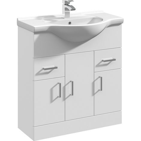 Nuie Mayford Gloss White 750mm Vanity Unit and Curved Ceramic Basin - VTY750