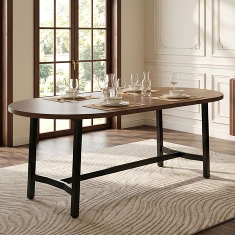 Tavolo da pranzo 180 x 80 x 75 cm per 6-8 persone, bordi arrotondati, noce DESVIAE (1/5)