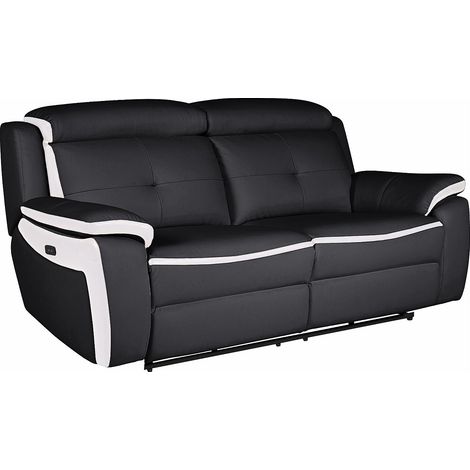 Divano relax 3 posti elettrico in pelle Nero e bianco - ANGELIQUE
