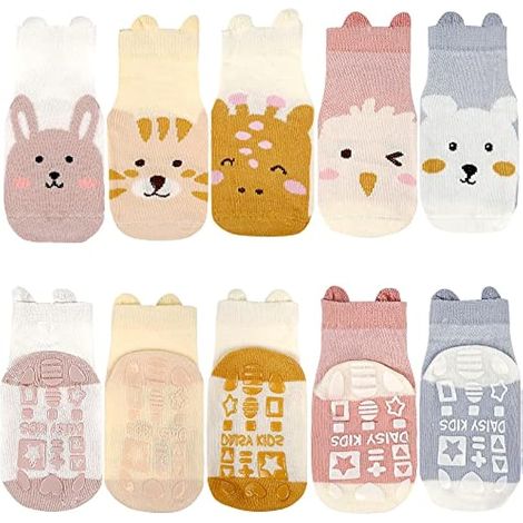 Chaussettes antidérapantes pour bébés garçons et filles, lot de 5 paires en coton doux, chaussettes pour tout-petits, set cadeau pour 5-12 mois