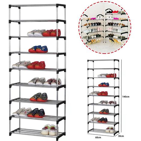 TrAdE Shop Traesio - Scarpiera Scaffale Casa Multiuso 9 Ripiani In Metallo Impilabile 60x30x140cm -