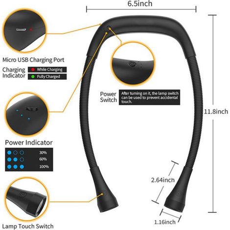 Lampe De Lecture De Cou - Rechargeable USB-C - 90 Degres - 2000 Mah - Pour Lit Camping Voyage - 1 Piece (1/5)