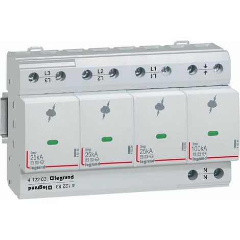 Parafoudre pour protection des installations de risque très élevé typeT1 + typeT2 Iimp 25kA-pôle 3P+N 8 modules (412283)
