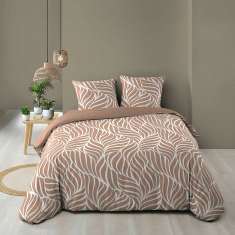 Housse de couette 260 x 240 cm coton 57 fils MORGANE Mocha + 2 taies