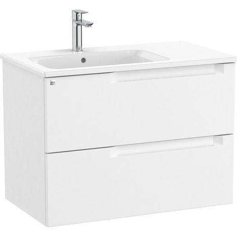 Pack meuble bas avec 2 tiroirs + lavabo ALEYDA - ROCA Couleur : Gris pierre - Dimensions : 805x460x565 mm - Position du lavabo : Gauche
