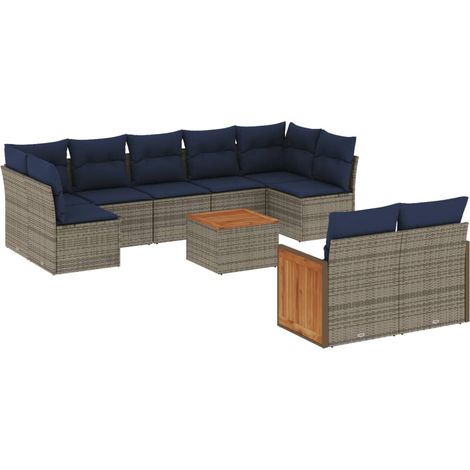Maison Exclusive - 10-teiliges Gartensofa-Set mit Kissen, grau, P