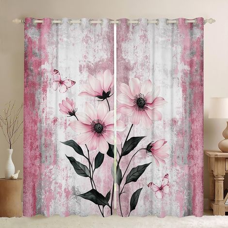 Rideau Occultant 140x260 cm Fleurs de Margarites D'Aquarelle, Rideau Peinture À l'huile Abstraite, Rideaux Voilage Ferme Rustique, Voilage Fenetre Ombre Rose Blanc pour Chambre Salon - 140L X 260H cm (1/5)