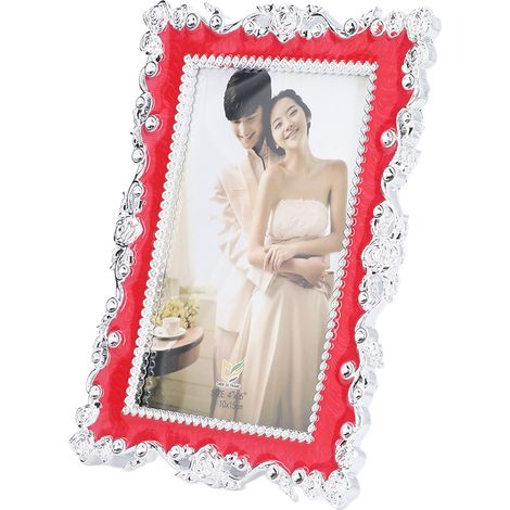 Cadre photo moderne décoratif en plastique avec support arrière, rouge, idéal pour le bureau, la chambre ou le séjour. (1/5)