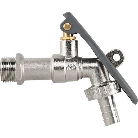 Wasserhahn mit Ventil 1/2" x 3/4" – Messing vernickelt, abschließbar Hebelverriegelung