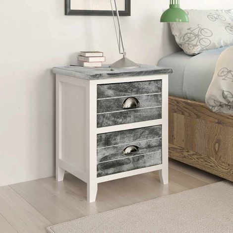 Table de chevet flottante-Table de nuit Gris et blanc 38x28x45 cm Bois de Paulownia 876423 (1/5)