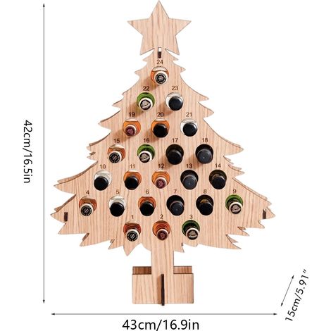 Calendrier de l'Avent de Noël, compte à rebours de 24 jours, sapin de Noël en bois, mini porte-bouteilles de vin, décoration, cadeaux (1/5)