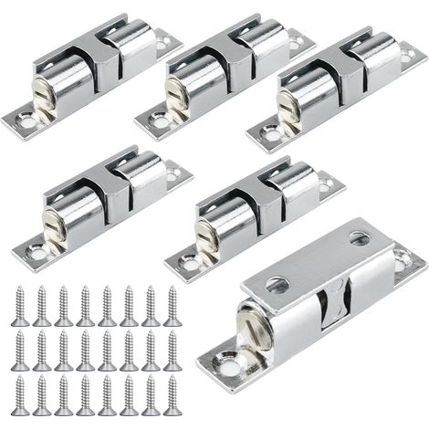 6 Pièces Loqueteau à Double Bille, Rouleau Loqueteau Fermeture, Loquet de Porte à Rouleaux Doubles, Loqueteau à Billes, avec Vis, pour Meubles, Placards, Penderies, Tiroirs (1/5)