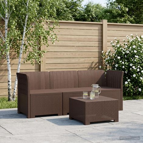 vidaXL 3-Seater Garden Sofa Rattan Look PP Brown (1/5)