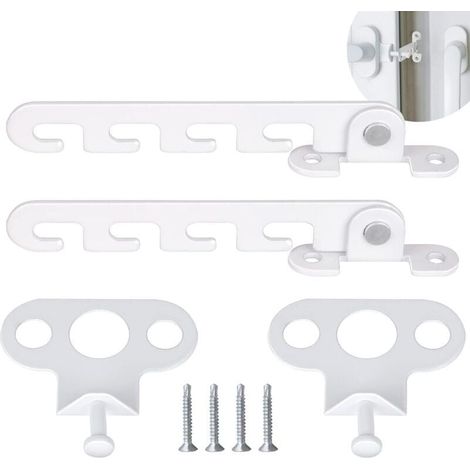 2-teiliger, klappbarer Fensterbegrenzer, Fensterriegel mit 4 Schrauben, Fensterverriegelung, wetterfeste Fensterverriegelung zur Einstellung der Fensteröffnung (Weiß) (1/4)