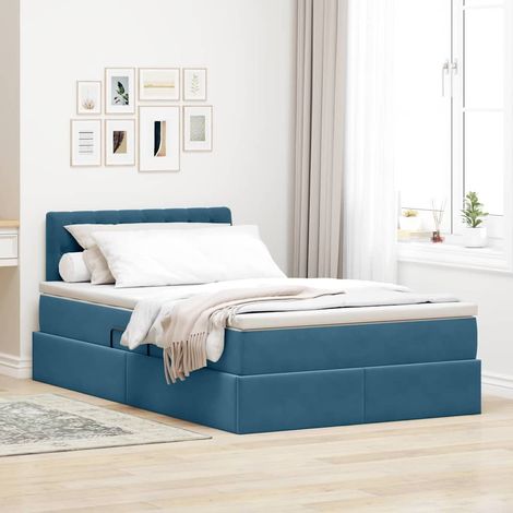 Bett mit Stauraum und LED mit LED Dunkelblau 120 x 200 cm Samt