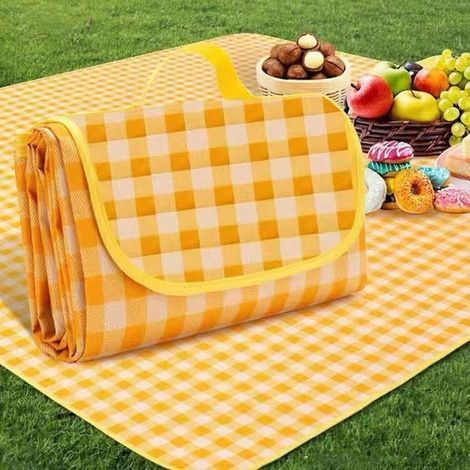 Outdoor picnic mat, thickened Oxford cloth, sports equipment, yellow and white, 150x200cm (1/5)