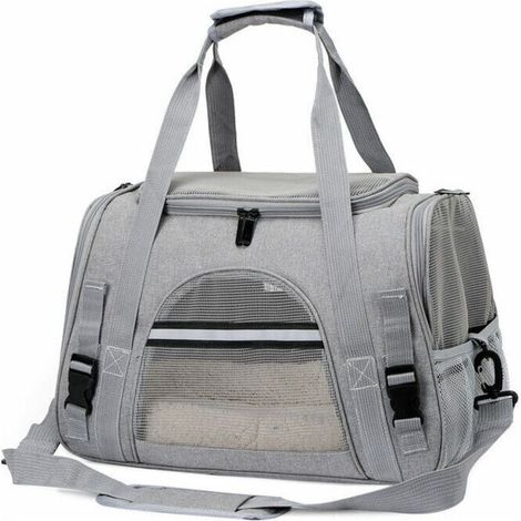 Sac de transport pour chat, cage pour chien pliable et respirante avec sangles réglables, sac de transport pour chaton, chiot, lapin, gris (1/5)