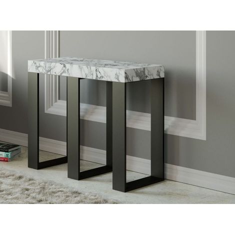 Console extensible effet marbre blanc et pieds métal anthracite 14 personnes 40 à 300 cm Sivy (1/5)