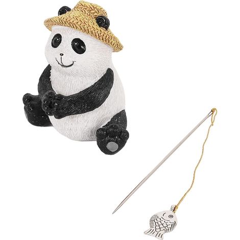 Figurine de pêche décorative pour bassin de jardin, statue en résine résistante aux intempéries, panda avec chapeau jaune, décoration (1/4)