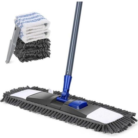 Balai Serpillère Aluminium, Microfibre Balai à Frange avec 2 Serpillère en Microfibre et 2 Serpillère en Chenille, Balai Serpillère (1/5)