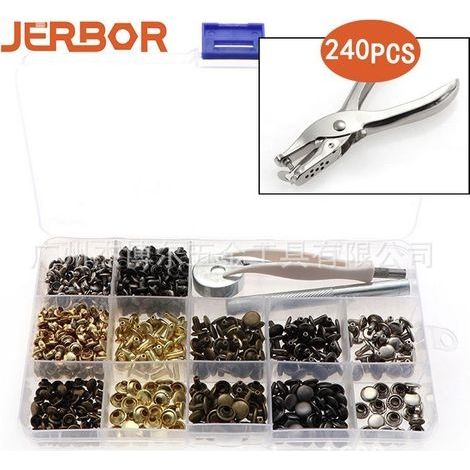 Rivets en Cuir, 240 Ensembles Rivets à Double Goujons Métalliques Tubulaires 2 Tailles avec Pinces et Ensemble de Fixation Punch Outils pour Remplacement de Rivets DIY Artisanat Cuir 3 Couleurs (1/5)