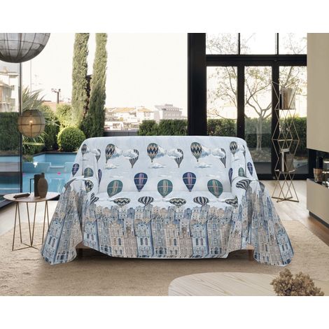 Telo Arredo Made in Italy in Cotone Grandfoulard Copritutto Copridivano Copriletto-Teli Sofà Arredatutto-Drappeggio-Arazzo-Copridivano Grand Foulard Letto Singolo - Volare Blu (1/4)