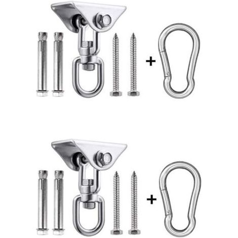 Lot de 2 Crochets de Balançoire Robustes en Acier Inoxydable 304, Capacité de 450KG, Rotation à 360 ° Crochets pour le Béton, le Bois, le Yoga, le Hamac, la Chaise, le Sac de Sable (1/4)
