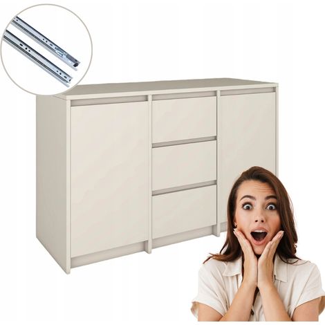 Cómoda de 3 cajones y 2 puertas de cachemira, sin tiradores, 120 x 75, 2 x 43 (1/5)