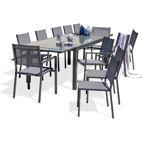 TOLEDE - Conjunto de comedor 12 plazas de aluminio tablero de vidrio - DCB GARDEN (1/5)