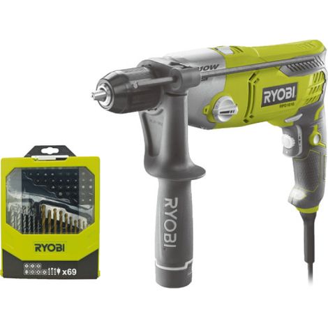 Confezione RYOBI Trapano a percussione RPD1010K - 1010W - Set di 69 accessori - RAK69MIX