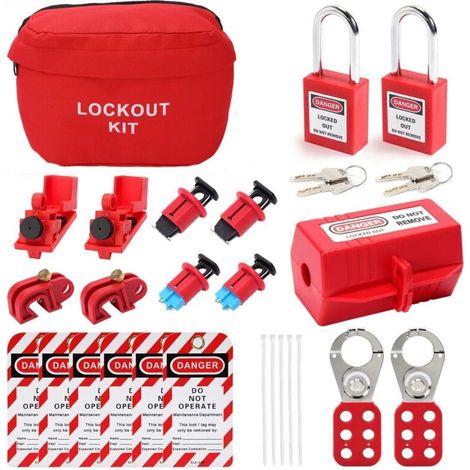 Jeffergarden Kit de Cadenas D'étiquetage de Verrouillage électrique, Loto D'étiquettes de Loto de Verrouillage de Disjoncteur Chimique Industriel avec Sac de Rangement et Clips de Verrouillage