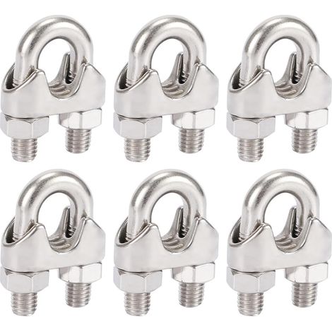 6 Pièces Serre-Câble en Acier Inoxydable 4mm, Serre-Câble M4, U Boulon Clip, Serre-Câble en Acier, Serre-Câble en Forme de U, pour Câble Métallique, Câble en Acier, Etendoir Linge Exterieur (1/5)