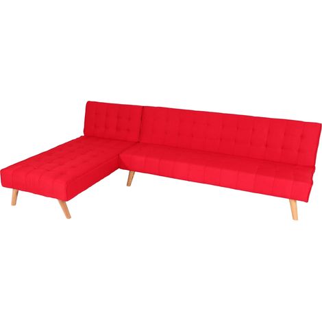 Divano letto angolare con penisola sofà reclinabile HHG-784 legno tessuto rosso
