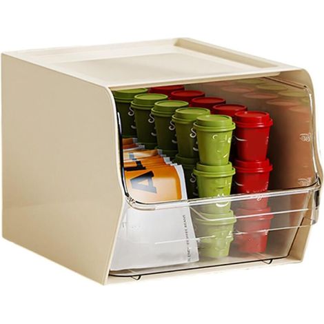 Boîte de rangement de cuisine portable, tiroir coulissant spacieux, présentoir à sachets de thé empilable et pratique, design ouvert, grande capacité, pour bureau - blanc (1/4)