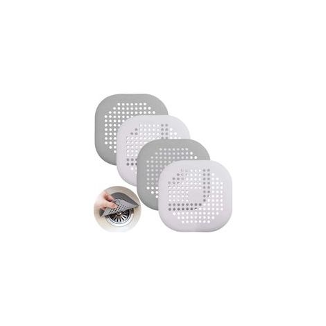 Protection Bonde Silicone - 4 pièces Blanc Gris + Ventouse - Douche Baignoire Cuisine (1/5)