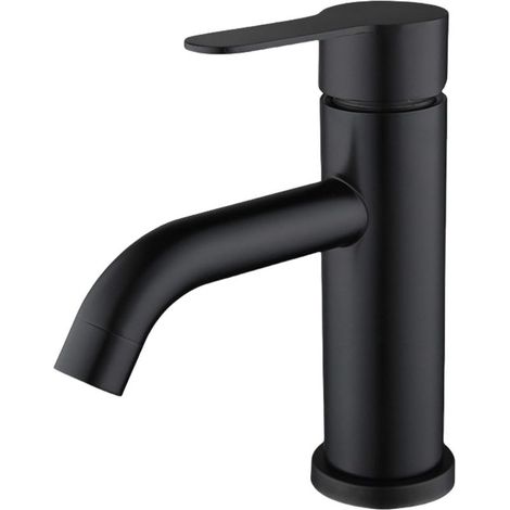 Robinet d'eau chaude et froide à levier unique, coude en acier inoxydable noir, trou unique, avec tuyau de 60 cm (1/4)