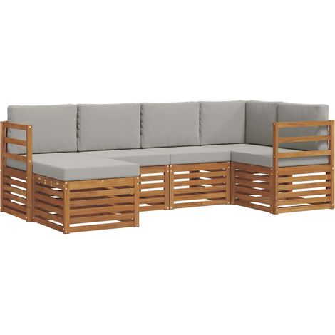 Sectional Sofa Set with Cushion 6 pcs Natural and Light Grey vidaXL