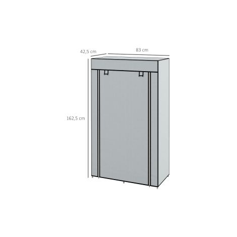 Armoire en tissu grise claire avec 5 compartiments et tringle, armature en acier, rangement pliable (1/5)