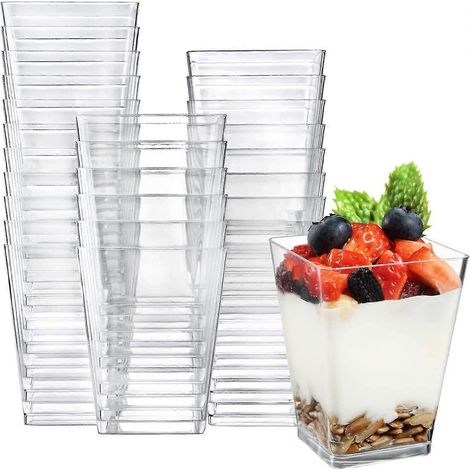 48 Mini-Dessertbecher, 240 ml, quadratische Dessertbecher aus transparentem Kunststoff