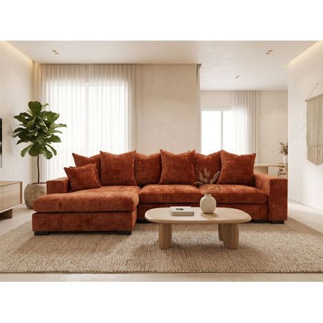 Ecksofa mit Schlaffunktion BENICIO Sofa in Stoff Flow Ziegelrot Ottomane Links (1/5)