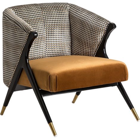 Fauteuil velours moutarde et bois d'hévéa noir Bari 72cm (1/5)