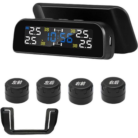 Sistema de monitoreo de presión de neumáticos para automóviles con energía solar, sensores externos en las 4 ruedas y alertas sonoras para una conducción segura. (1/5)