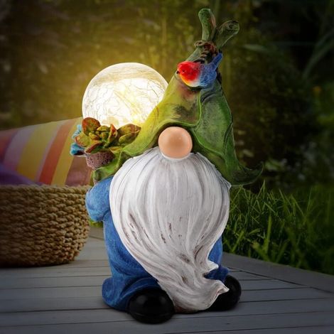 Statue Nain de Jardin, Peinte à la Main Ornements de Jardin Extérieur Imperméable Nains de Jardin Dnôles Figurines en Résine avec Lumière Solaire (1/5)