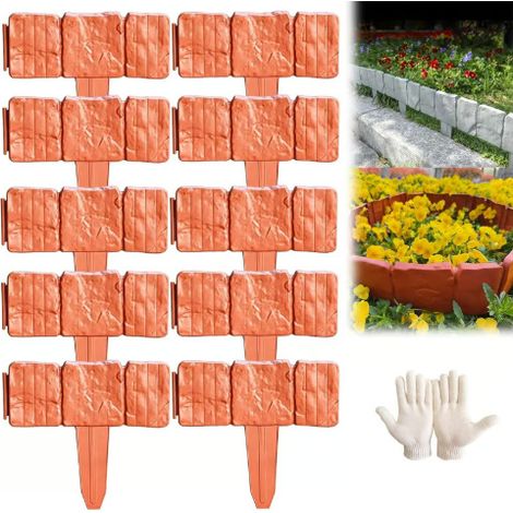 Gartenzaun in Steinoptik – DIY-Gartenbegrenzung in Steinform, kleine Zauneinfassung für Blumenbeete und Gärten im Innenhof – Set B (10 Teile)
